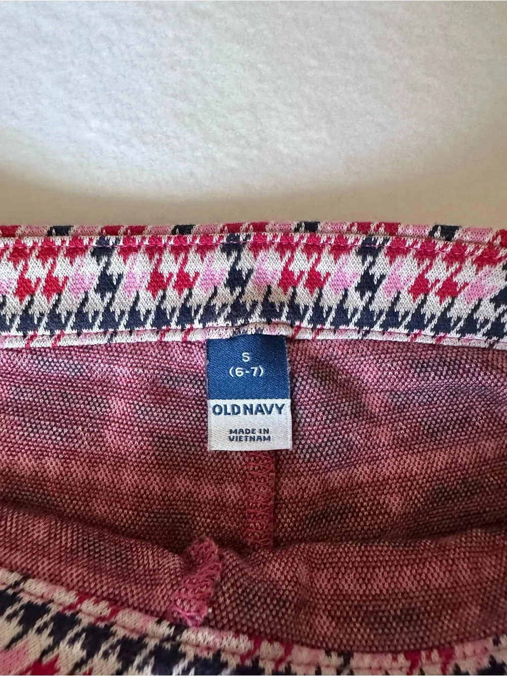 Girls Pink/Red/Navy Preppy Houndstooth Gold Heart Accent Skort size small 6-7